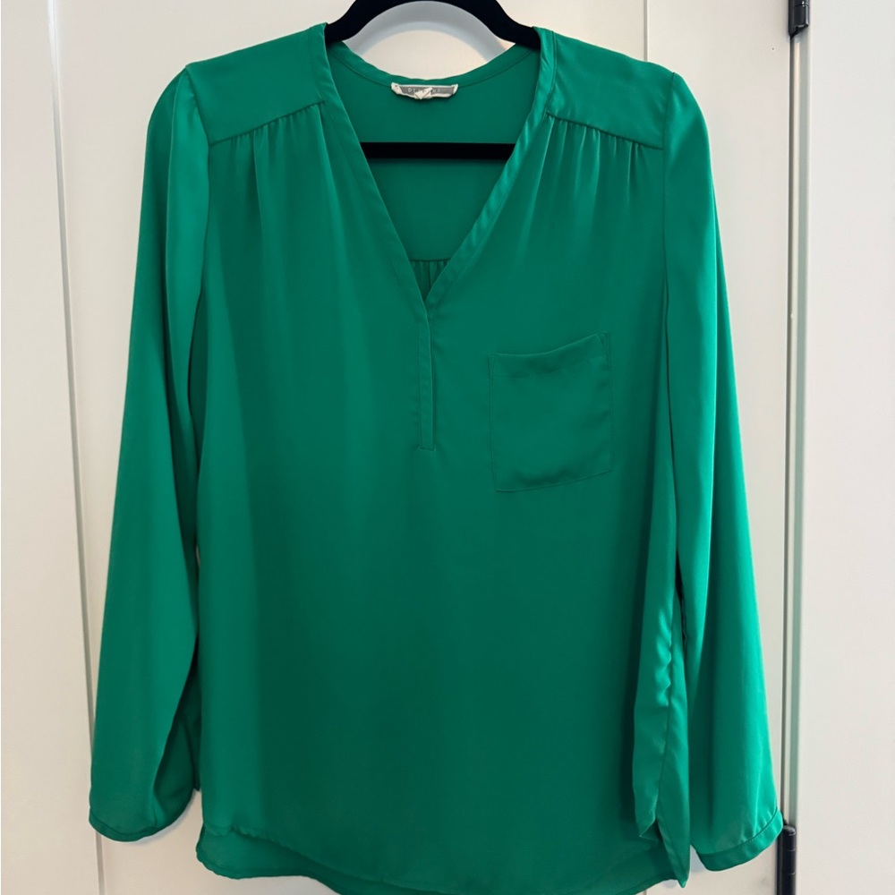 Pleione Green Long Sleeve Relaxed Blouse